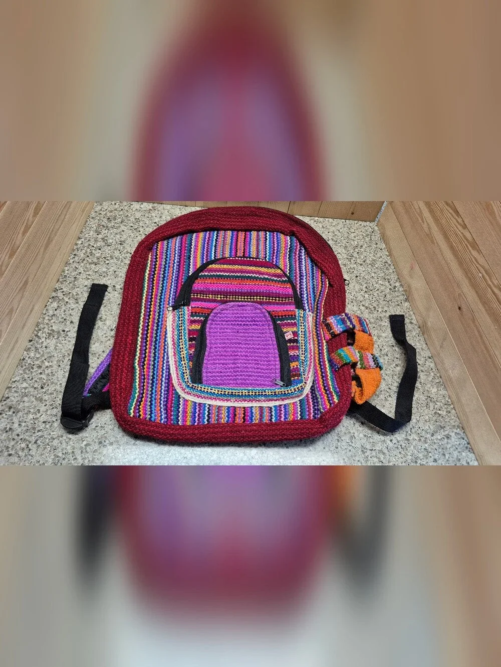 Peruvian Handwoven Backpack Boho Festival Colorful Striped Hippie Rucksack Bag
